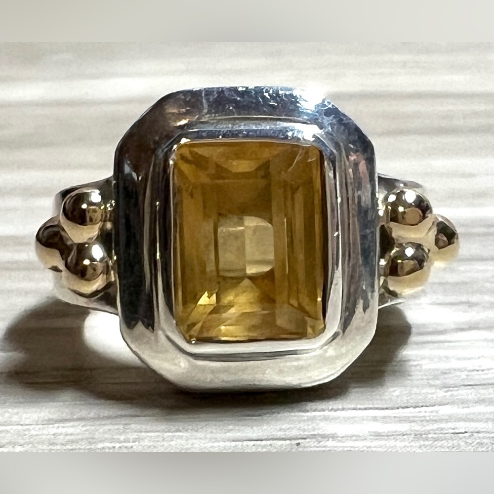 Vintage Designer Bayanihan Sterling Silver & 18K Gold Accented Citrine Ring - Picture 2 of 10